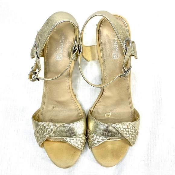 Sperry Top Sider  Espadrilles Size 9 Silver Gold Leather Boho Saylor - Picture 1 of 11